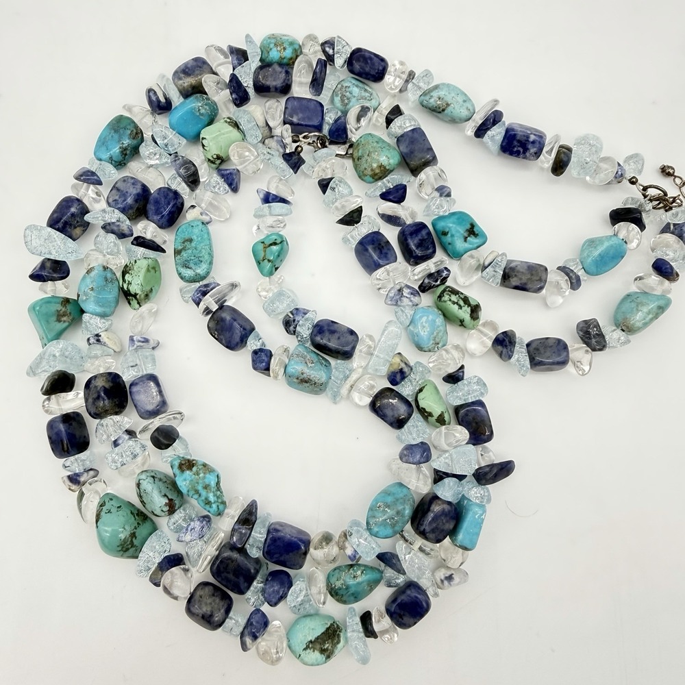 Vtg‎ Sterling Silver Turquoise Lapis Necklace Torsade 70s Statement Boho Heavy